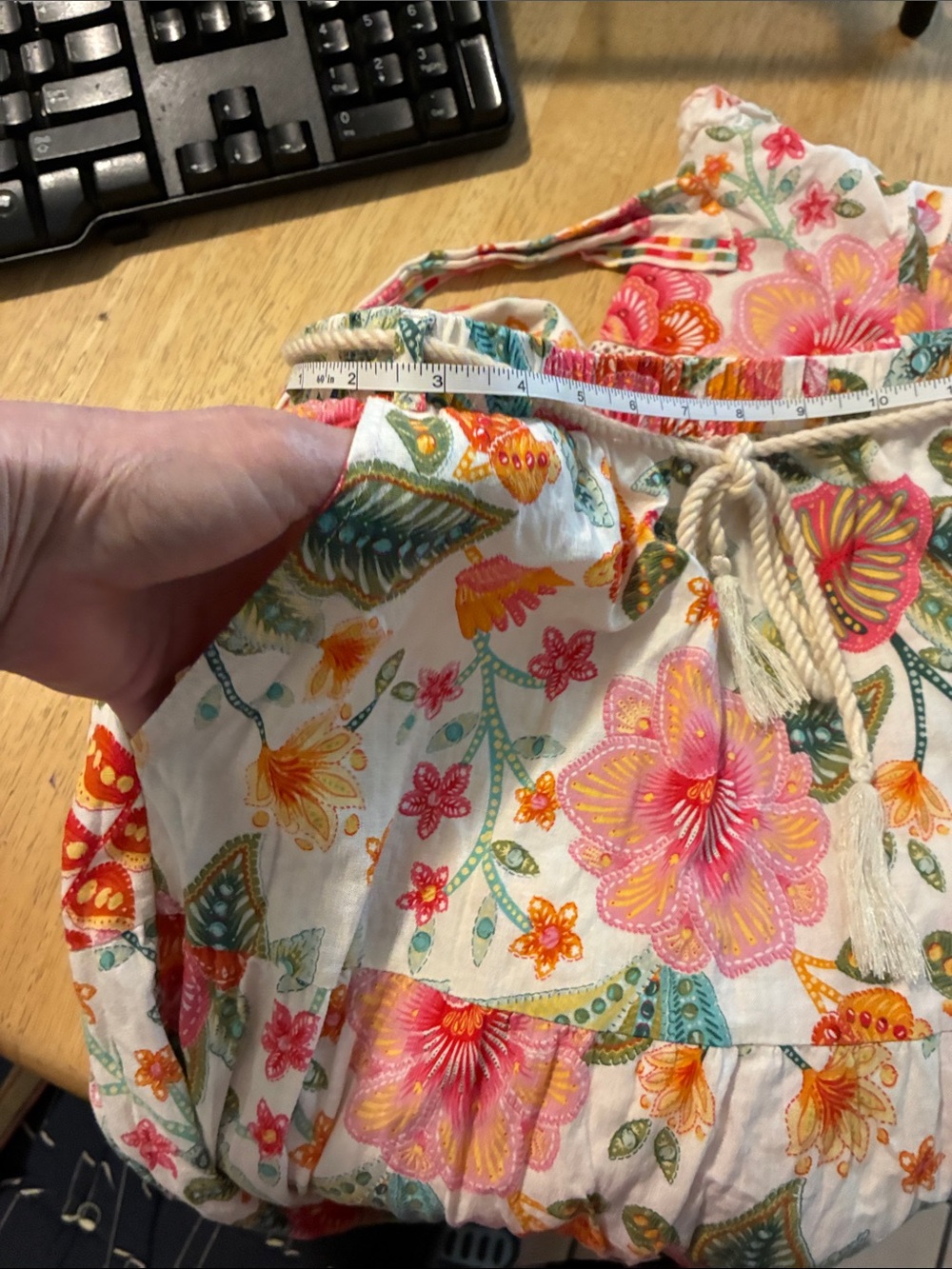 Floral Ruffle Sleeveless Cotton top and a skirt- White with Pink & Orange Flower - Picture 11 of 12